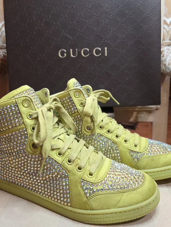 AUTHENTIC GUCCI SWAROVSKI CRYSTAL SHOES SIZE 37.5 EURO 7.5 US WITH ORIGINAL BOX - Picture 5 of 11